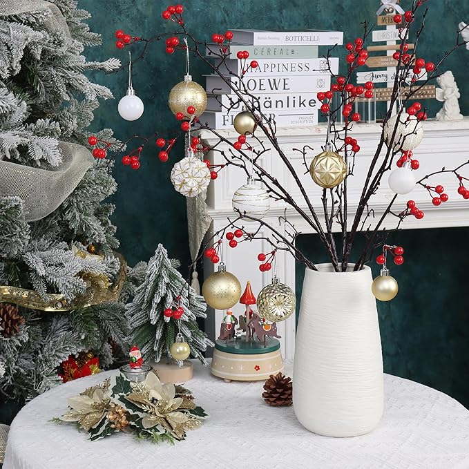 100ct White &Gold Christmas Ornaments Set, Shatterproof Luxury Xmas Tree Ornaments Decorations Collection, Hanging Plastic Christmas Balls for Holiday Party Wedding (White&Gold)