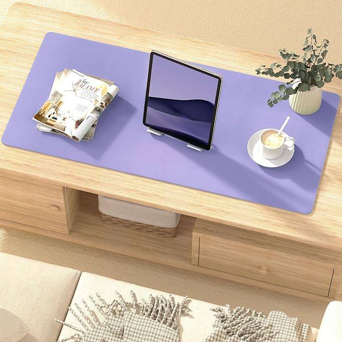Leather Desk Pad Protector, Mouse Pad, Non-Slip Computer Mat for Desk, PU Leather Office Desk Mat for Home & Office, Waterproof Laptop Desk Blotter for Keyboard and Mouse, Taro Purple (15.7''X31.5'')