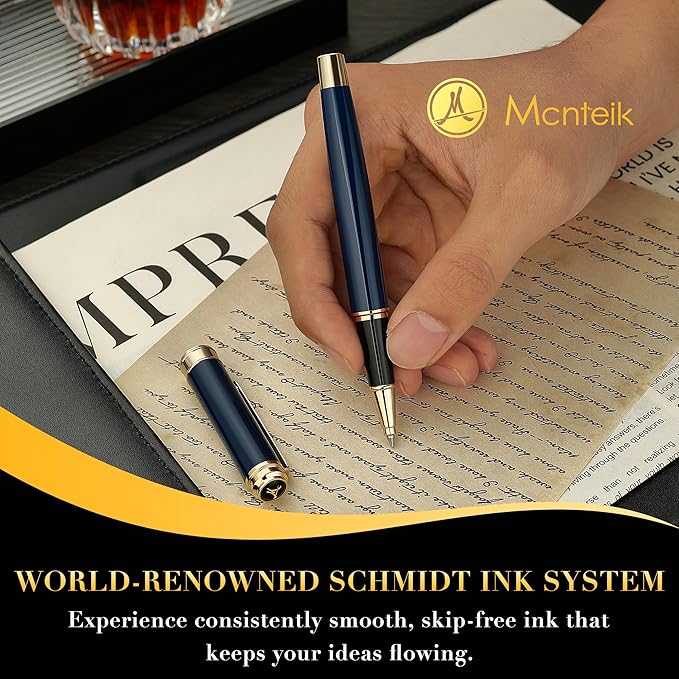 317 Rollerball - Stunning Luxury Blue Lacquer Pen with 24K Gold Finish, Schmidt Black Ink Refill, Fancy Gift Set for Men & Women, Professional, Graduation Executive Office, Nice Classic Pens