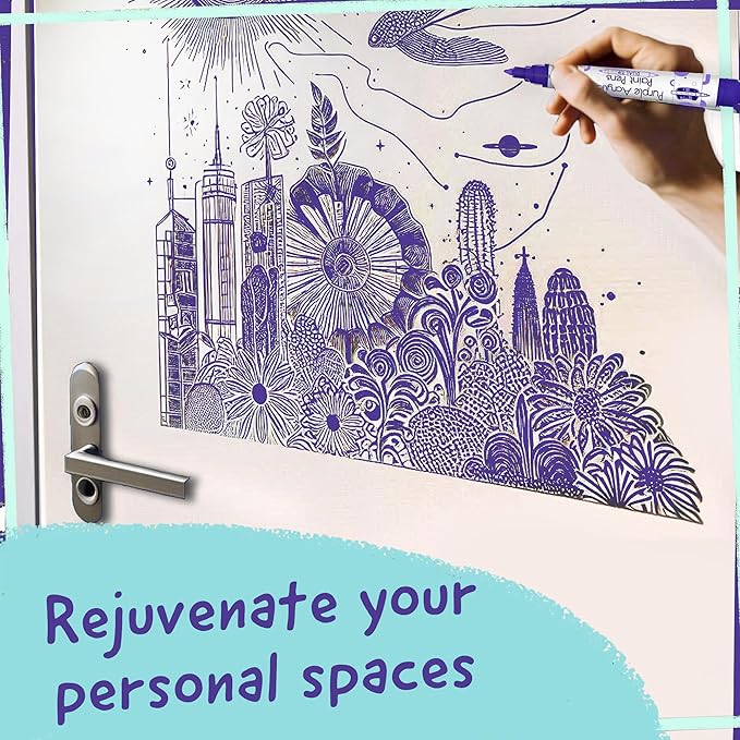 4 Dual Tip Purple Paint Pen Metallic - Fine Tip & Medium Acrylic Paint Markers - Purple Acrylic Markers for Metal, Wood, Rock Painting, Canvas, Ceramic, Glass, Fabric, Plastic - Water based Ink