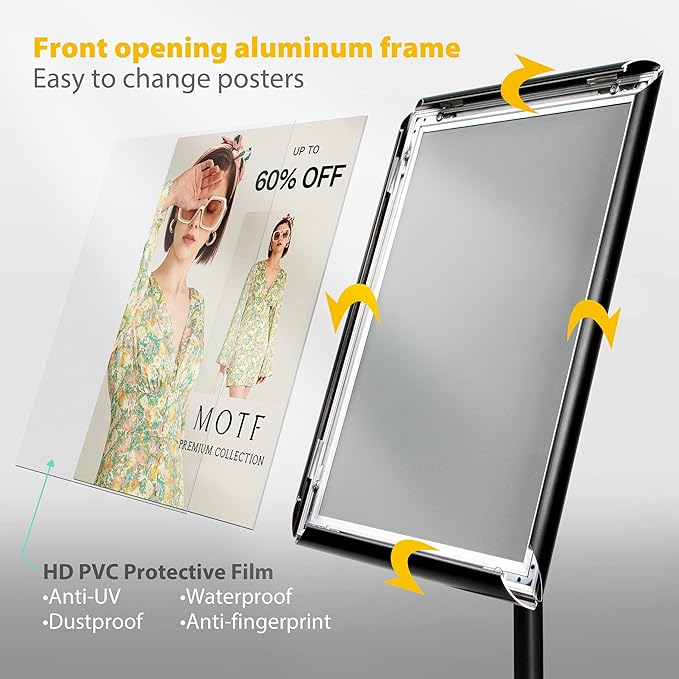8.5"x11" Pedestal Poster Holder Stand with Heavy Duty Solid Steel Base, Adjustable Floor Standing Sign Holder for Vertical and Horizontal View, Super Stable Display, Black