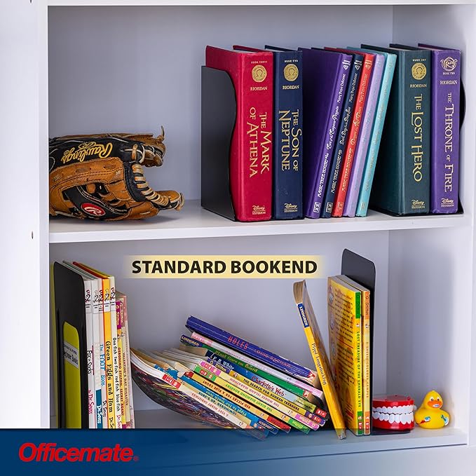 Officemate Adjustable Bookends, Expandable 4"-18", Black.