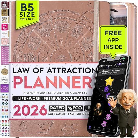 2026 Planner Weekly and Monthly | Law of Attraction Planner with Panduo App | A 12 Month Journey for Productivity, Gratitude & Goal Setting | Includes Foldable Vision Board, Gift Box & Stickers