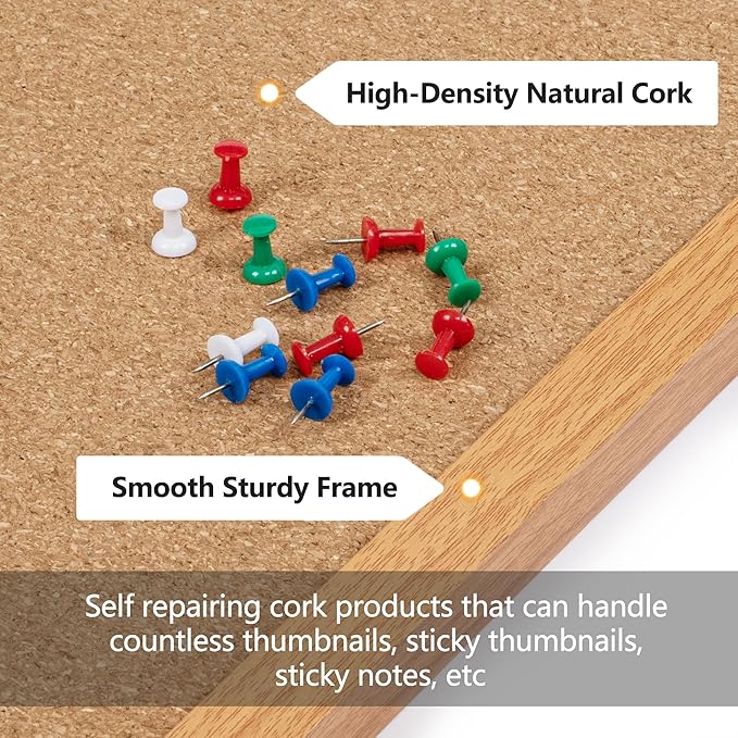 Board2by 2 Pack Cork Board Bulletin Board 24 x 36, Wood Framed Corkboards for Wall Decor, Hanging Office Message Board, Large Wall Mounted Notice Pin Board with 30 Push Pins for School, Home & Office