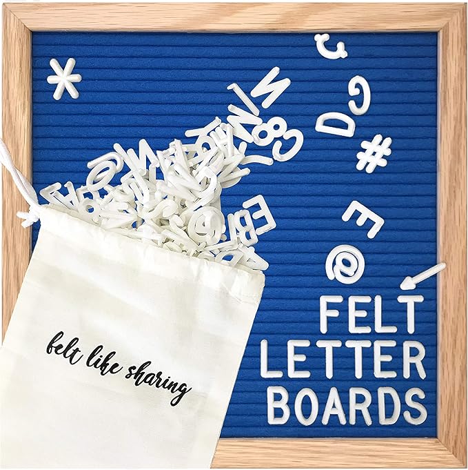 Felt Like Sharing Square Letter Board (Sapphire Blue Felt - 10”x10”) – Changeable Message Board with 3 Sets of Felt Board Letters – Statement Wall Sign for Quotes, Home or Holiday Decor In Oak Frame