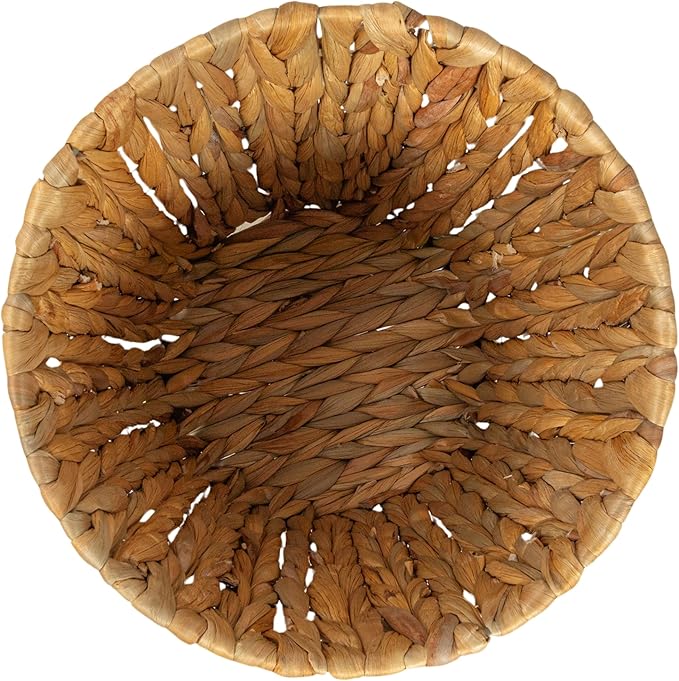 Household Essentials Handwoven Round Water Hyacinth Waste Basket with Plastic Liner, Natural