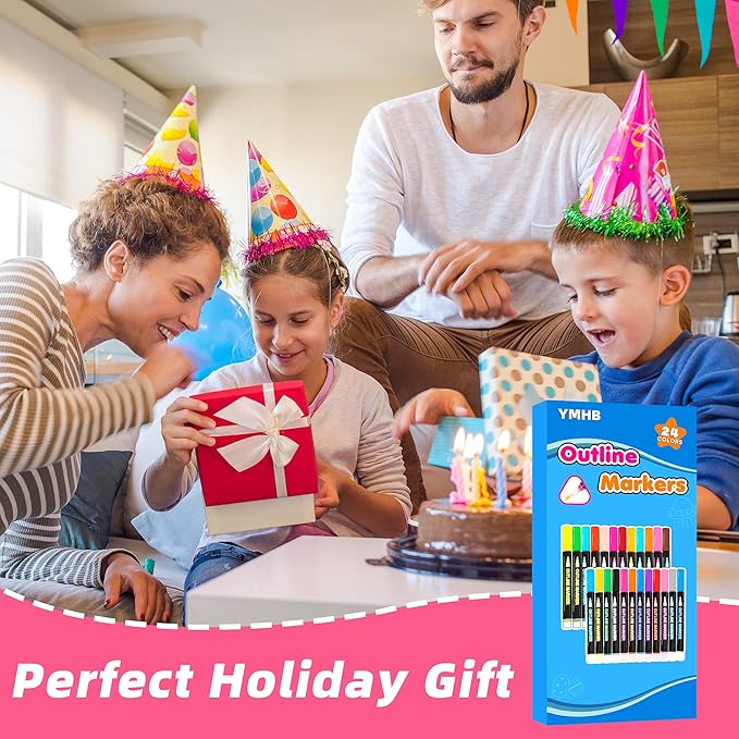 Outline Glitter Markers, 24 Colors Outline Shimmer Markers, Teen Girl Gifts Trendy Stuff, Glitter Pens Set, Art Crafts School Journaling Supplies for Kids Girls Ages 4-16 Year Old