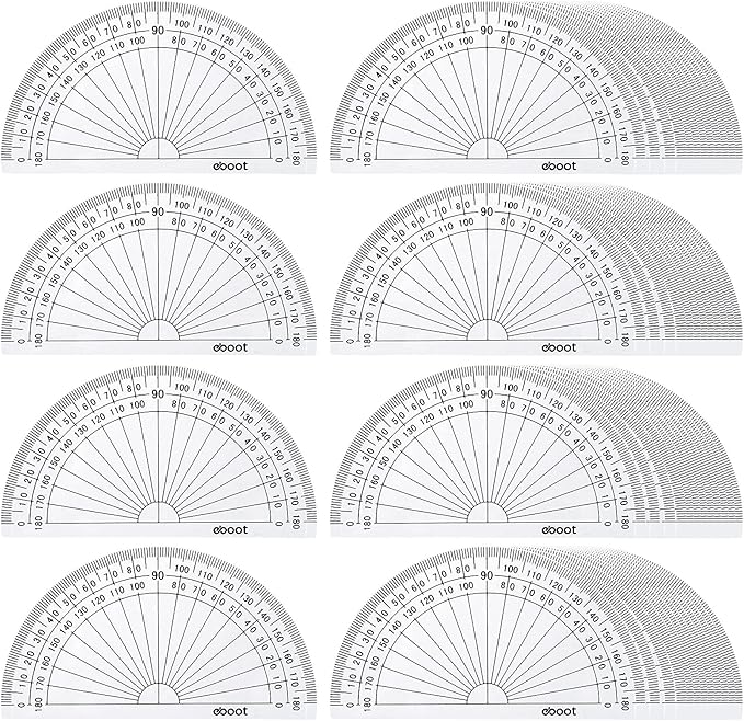 EBOOT 100 Pcs Math Protractors Plastic Protractor 180 Degrees, 4 Inches (Clear)