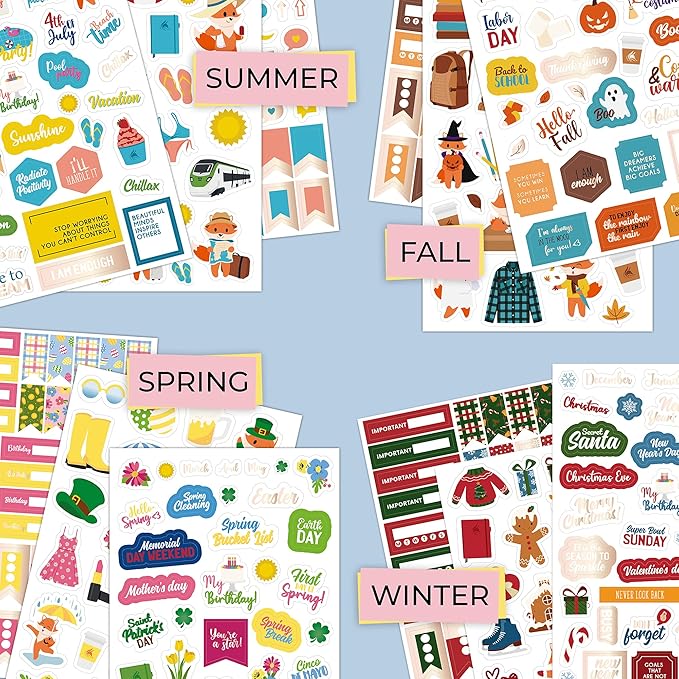Clever Fox Seasonal Planner Stickers – 600+ Month, Holiday, Washi Tape & Seasons Stickers for Monthly Journal & Calendar – 18 Sheets (Seasonal Pack)