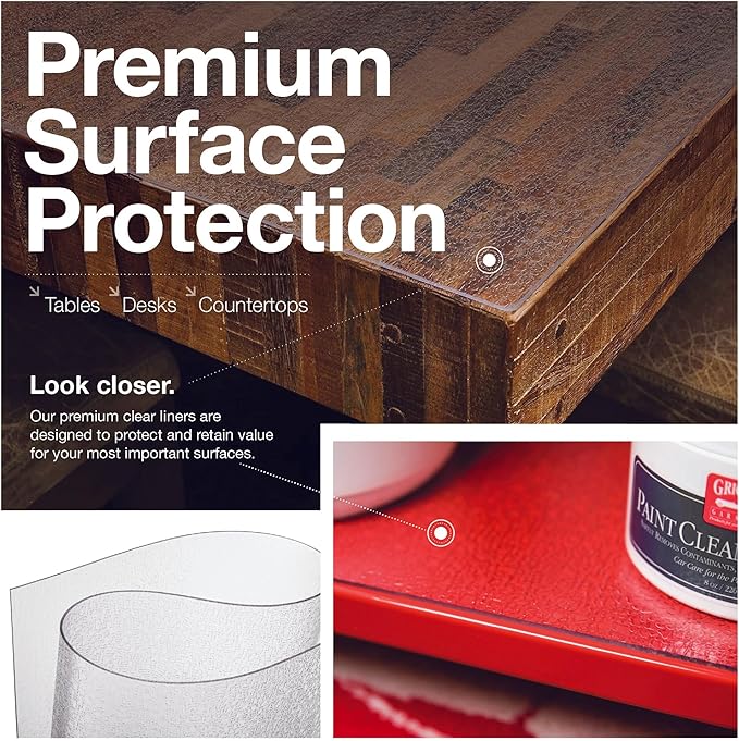 Clear Table Protector, USA Made, Safe, 21 x 21 Inch, 2mm Thick Pebble Textured Vinyl, Clear Tablecloth Protector for Countertop, Plastic Table Cover for Coffee Table