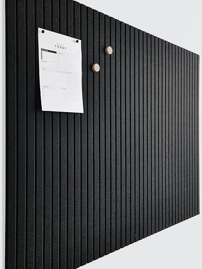 Large Cork Boards for Walls Black Felt Board Alternative - Slat Wall Paneling, Felt Bulletin Board Tiles for Office Decor, Push pin Board Office Wall Organizer -12-Pack (Black)