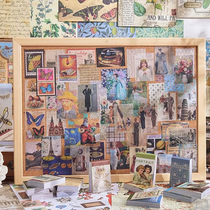 12 Sets 600 Sheets Washi Stickers for Journaling, Map Nature Celestial Portrait Boho Stickers Vintage Aesthetic Scrapbook Sticker Set for Bullet Journal Art Diary Card Craft Gifts Planner Notebook