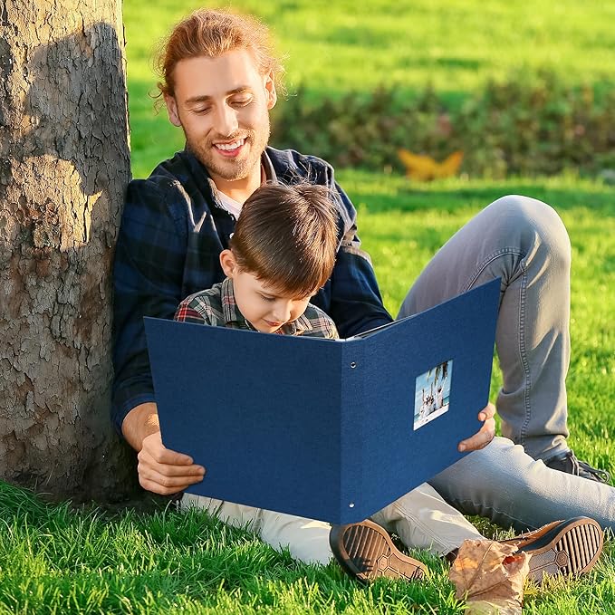 Vienrose Scrapbook Photo Album 12x12 Inch 3 Ring Binder, Linen Cover Large DIY Scrapbooks with 30 Sheets Plastic Sleeves 60 Pages Blank Black Inner Pages for Wedding Birthday Travel Baby Photos Blue