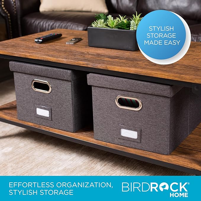 Internet's Best Collapsible File Storage Organizer | Decorative Linen Filing & Storage Office Box | Letter/Legal | Grey