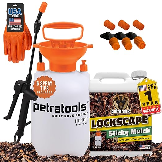 Lockscape Sticky Rock or Sticky Mulch Glue for Landscaping with Sprayer 1 Gallon, Max Rock Glue for Landscape & PetraTools HD101 Bundle, Lockdown Gravel or Mulch for Landscaping Hold (Mulches)