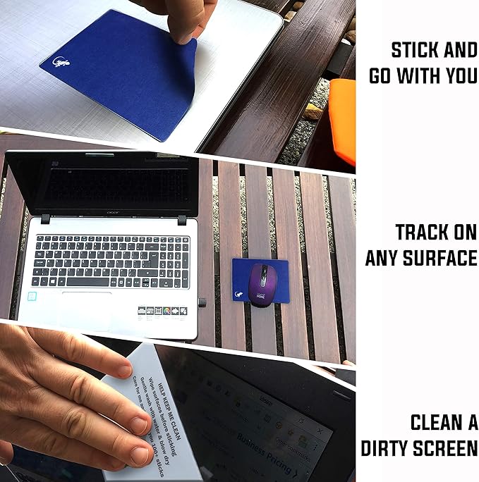 Mouse Pad Adhesive Bottom - Sticks to Any Surface - Portable - Webcam Covers and Screen Cleaner Included (Navy)