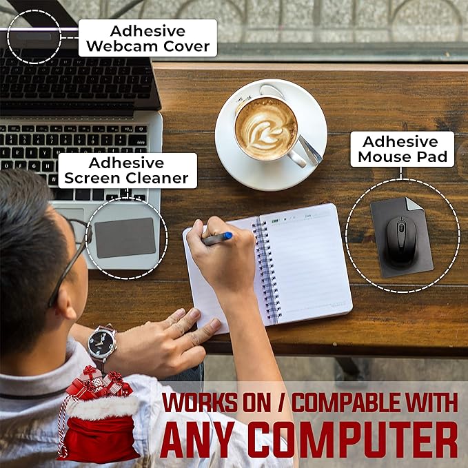 Mouse Pad Adhesive Bottom - Sticks to Any Surface - Portable - Webcam Covers Included (Blank Gray)