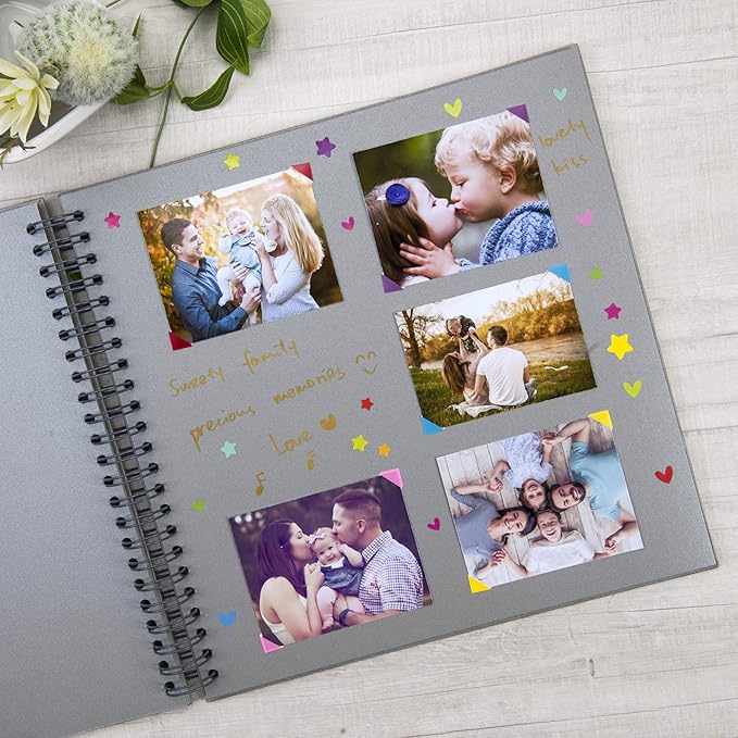 12 x 12 Inch Large DIY Scrapbook Photo Album with Window Design Cover 80 Pages Craft Paper Memory Book for Weeding Anniversary Travel and Baby (Gray)