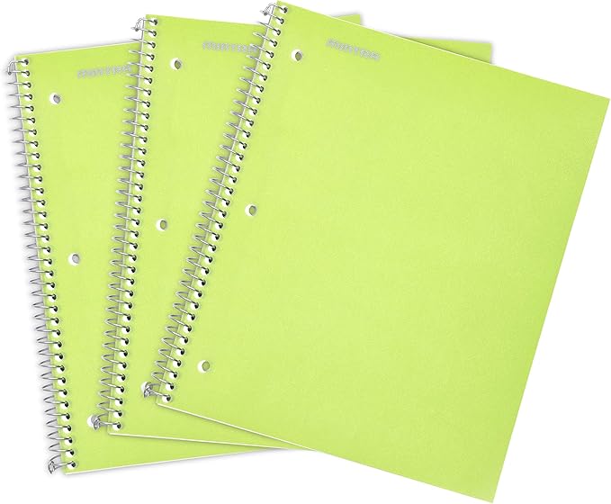 Mintra Office Durable Spiral Notebooks, 1 Subject, (Green, Wide Ruled 3 Pack), 100 Sheets, Poly Pocket, Moisture Resistant Cover, Strong Chipboard back, For School, Office, Business