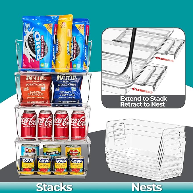 Sorbus Stackable Storage Bins Open Front - Clear Stackable Storage Bins - Pantry Bins for Storage and Organization - Acrylic Stackable Bins for Kitchen - Clear Pantry Organizer Bins (Small 4 Pack)