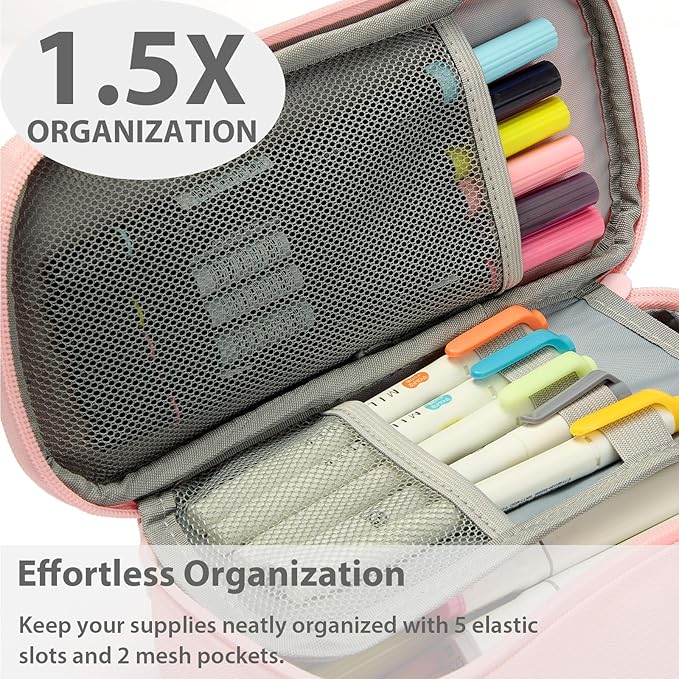 Pencil Case Pouch Box Bag School Supplies Girls Boys Kids, Cute Preppy Stuff Large Big Capacity Aesthetic Pen Organizer, Back to College Stationary, Pink, Classic Stlye, 1800ml