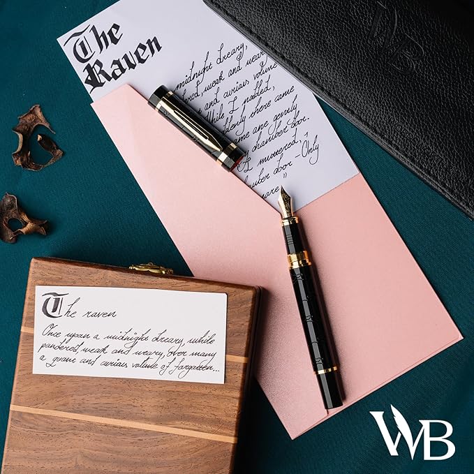 Wordsworth & Black Primori Fountain Pen Set [Black Gold]; Extra Fine Nib, Gift Case, 24 Ink Cartridges, Refill Converter, Manual; Journaling, Calligraphy, Smooth Writing Pens; Left and Right Handed