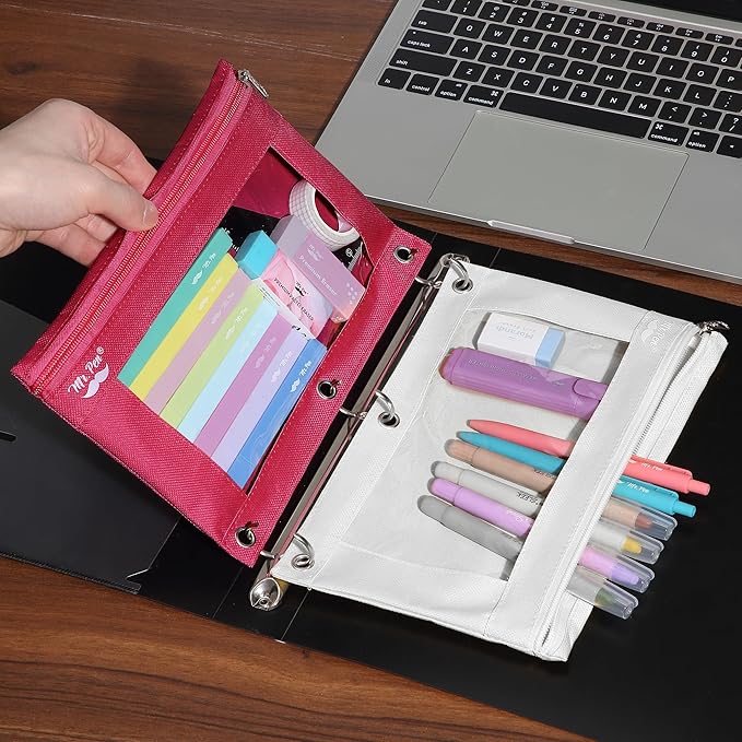 Mr. Pen- Pencil Pouch for 3 Ring Binder, 2 Pack, Red and Ivory, 3 Ring Binder Pencil Pouch