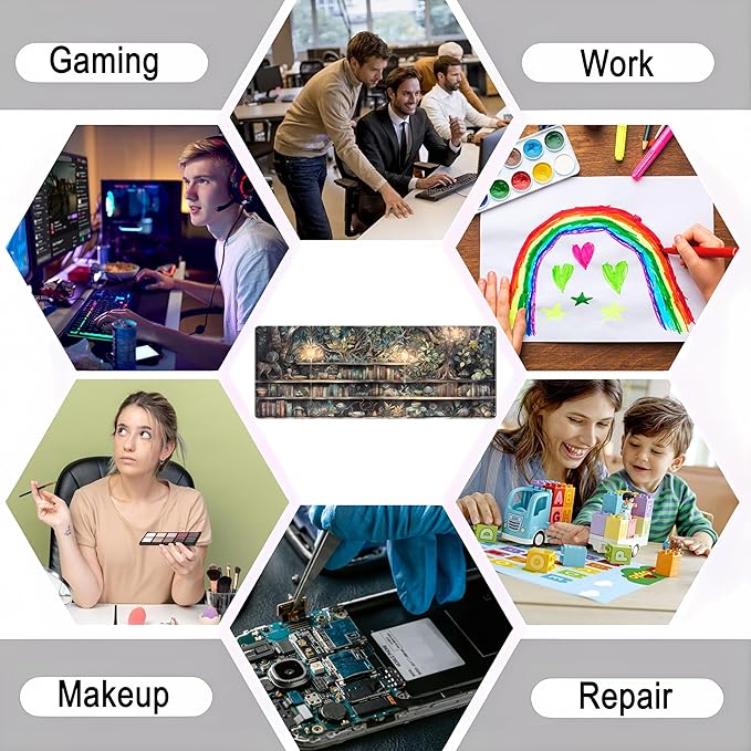 Kawaii Green Tree Desk Mat Cute Mouse Pad Anime Forest Library Book Mousepad XL Large Extended Gaming Desk Matt for Desktop, Keyboard and Mouse Mat for Women Office Decor Accessories 31.5x11.8 in