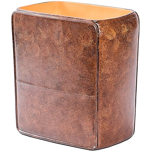 Polytree Rustic Leather Bathroom Trash Can 1.8 Gallon(7 Liter) Small Kitchen Garbage Can,Living Room Bedroom Trash Can, Decor Wastebasket for Home Office (Retro Brown)