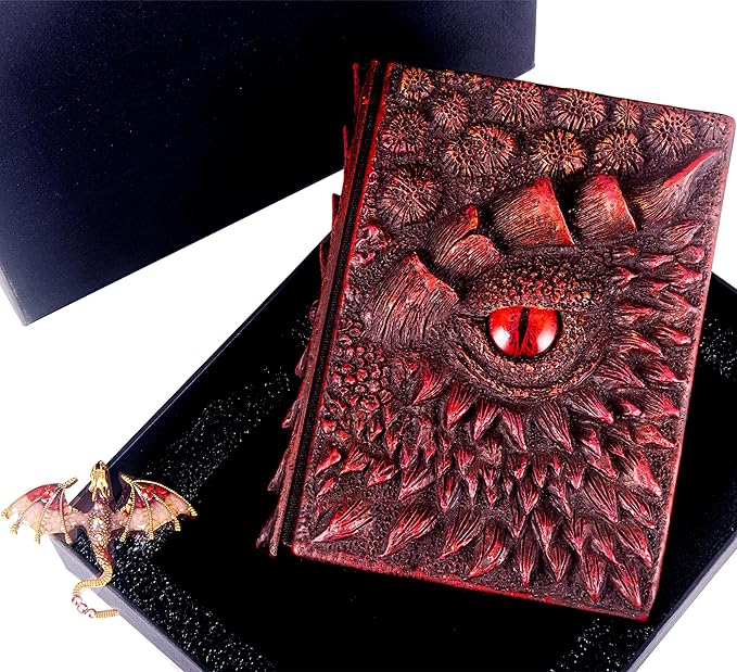3D Dragon Eye Embossed Journal,Resin Engraving Notebook,Dnd notebook for Dragon Lovers ，Blank Paper,Hardcover Travel Notepad for Writing,Sketchbook,Collection,Gift,Decoration A4 and A5 Size (A5-Red
