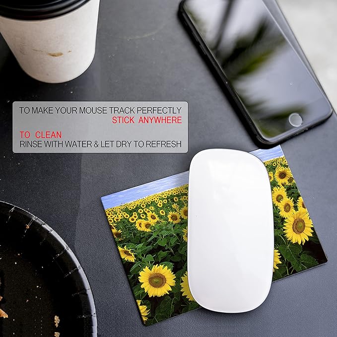 Adhesive Mouse Pad - Peel and Sticks to Any Surface - Travel Mouse Pad, Sticky for Any Surface - Excellent Tracking - Sunflowers