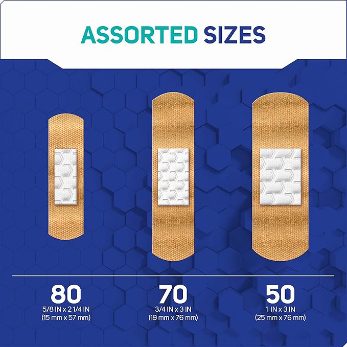 Care Science Fabric Adhesive Bandages, 200 ct Bulk Assorted Sizes | Flexible + Breathable Protection for First Aid and Wound Care