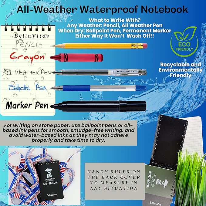 Waterproof 3x5 Notebook Pocket Notebook Small Spiral Notebooks Pocket Notepad Small Notepad 3x5 Pocket Notepad Police Notepad Tactical Notebook and All-Weather pen 6 Pack Multi