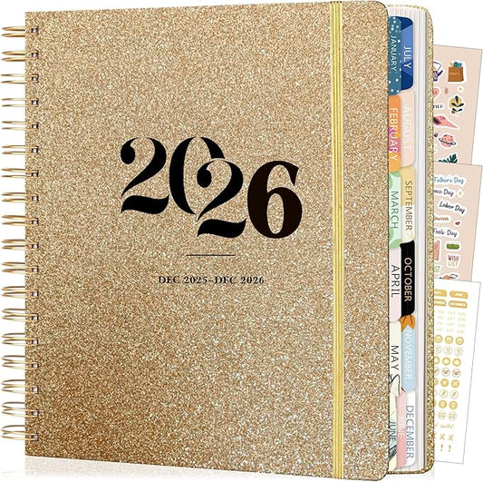 Yoment 2026 Planner Weekly and Monthly, 13 Month Hardcover Planner Dec 2025 - Dec 2026, 8.5" x 10.3" Large Spiral Bound Academic Planners for Women, Men, Daily Agenda with 3 Sticker Sheets (Glod)