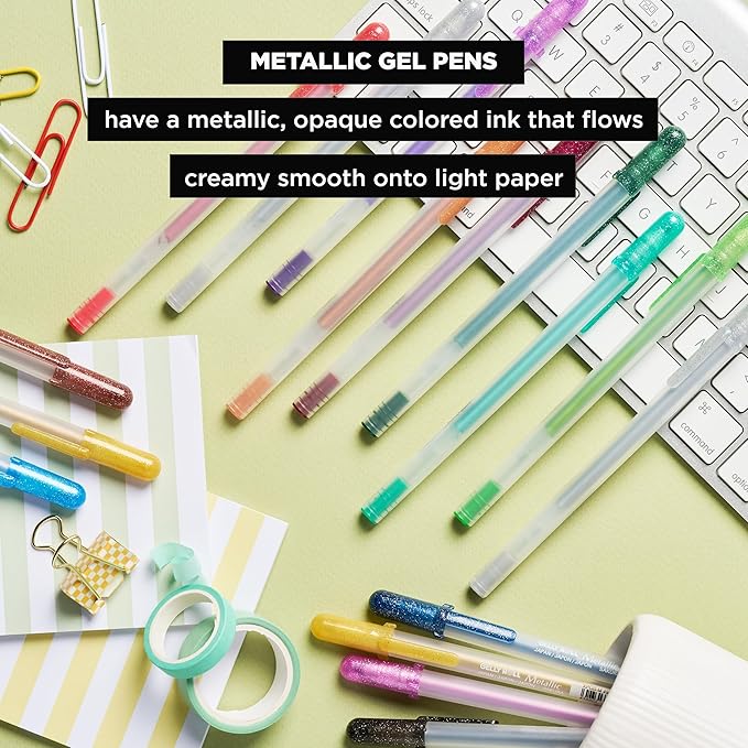 SAKURA Gelly Roll Metallic Gel Pens - Pens for Scrapbook, Journals or Drawing - Art Gifts, DIY Projects - Colored Metallic Ink - Medium Line - 10 Pack