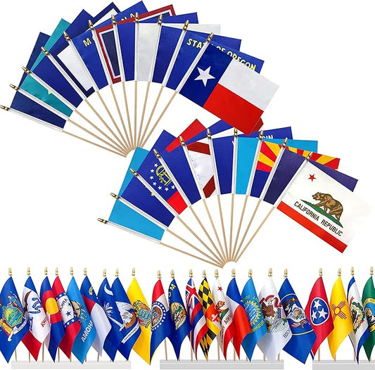 WEITBF Small Mini US 50 State Flags on Wood Stick for Classroom Desk Decorations,5 x 8 Inches