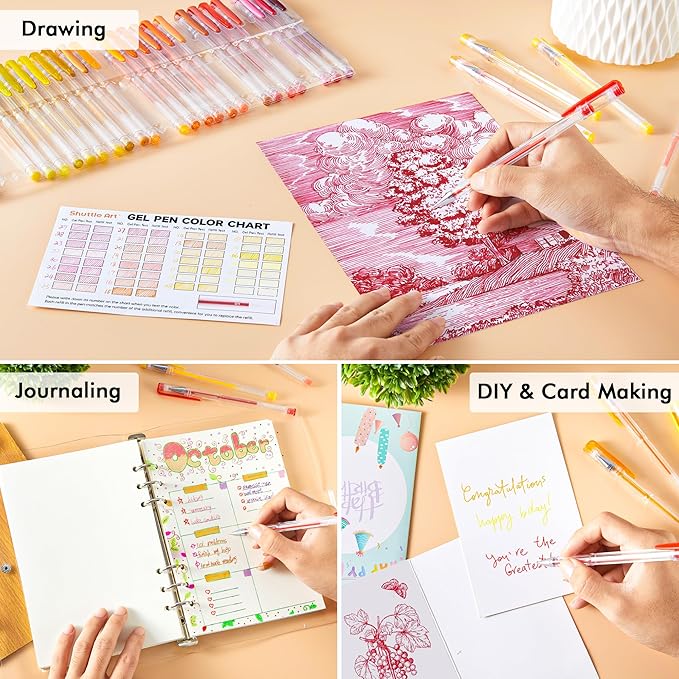 Shuttle Art 60 Pack Red Yellow Tone Gel Pens, 30 Red Orange Yellow Gel Pens with 30 Refills for Adults Coloring Books Journaling Drawing Nature, Landscapes, Animals Scenes