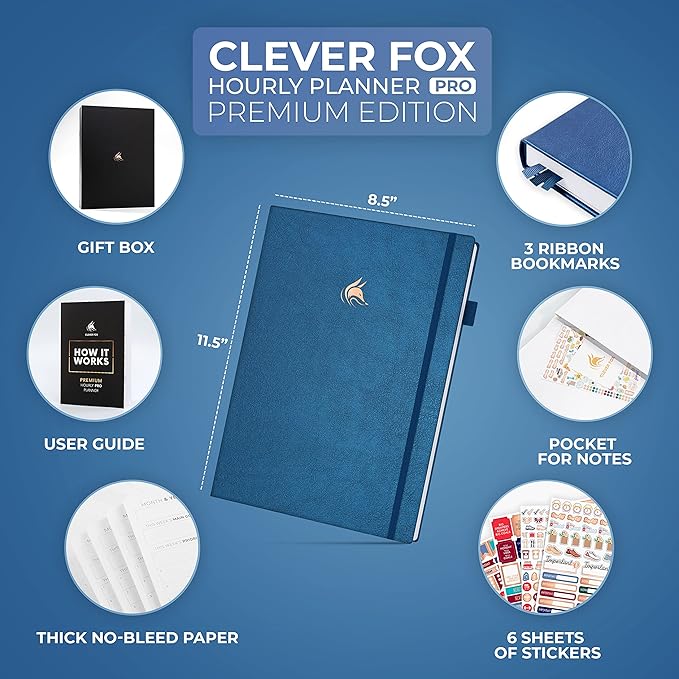 Clever Fox Hourly Planner PRO Premium – Undated Schedule Planner with Daily Time Slots – Personal Organizer Notebook for Time Management – Weekly & Monthly Life Journal, A4 Size (Mystic Blue)