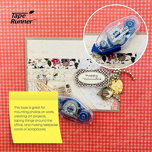 TAPE RUNNER - Double Sided Adhesive with Dispenser Roller Included - Acid Free, Sticky, Clear & Transparent - Ideal for Scrapbooking, Crafts & More - Mini (197 inches per Cartridge), 5 Cartridges
