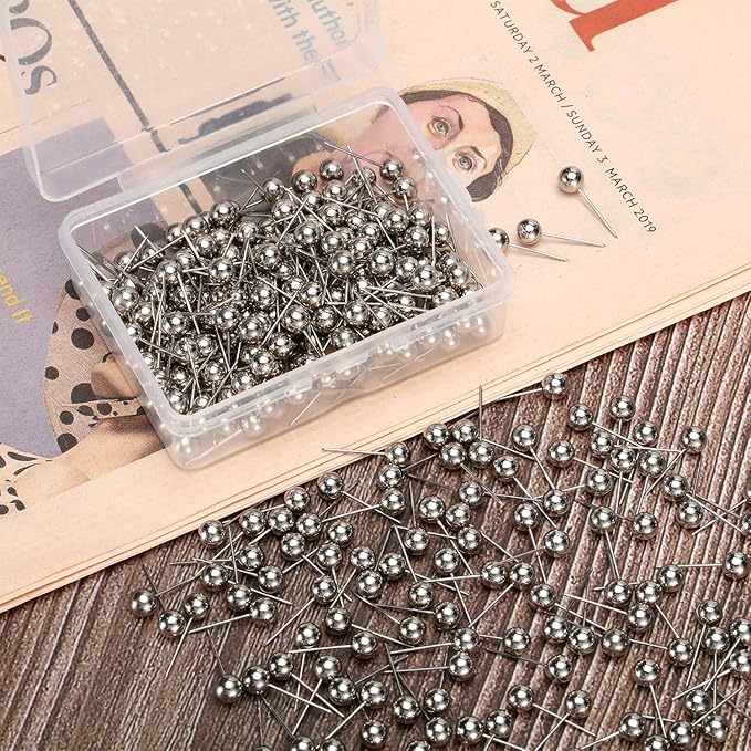 Map Tacks Push Pins Small Size 300 Packs (Silver, 1/5 Inch)