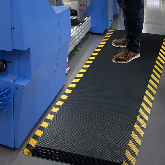 FEATOL Anti Fatigue Mats Industrial 8 Packs, Ergonomic Standing Floor Mat for Work for Stand, Black with Yellow Border Safety 20" x 39"-Support for Leg & Back Pain