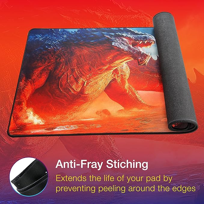 GUNMJO Dragon on fire Extended Gaming Mouse Pad, Ultra-Smooth Surface for Pixel-Precise Mouse Control, Durable Anti-Fray Stitching, Non-Slip Rubber Base, for Gamer, Office & Home, Light & Portable