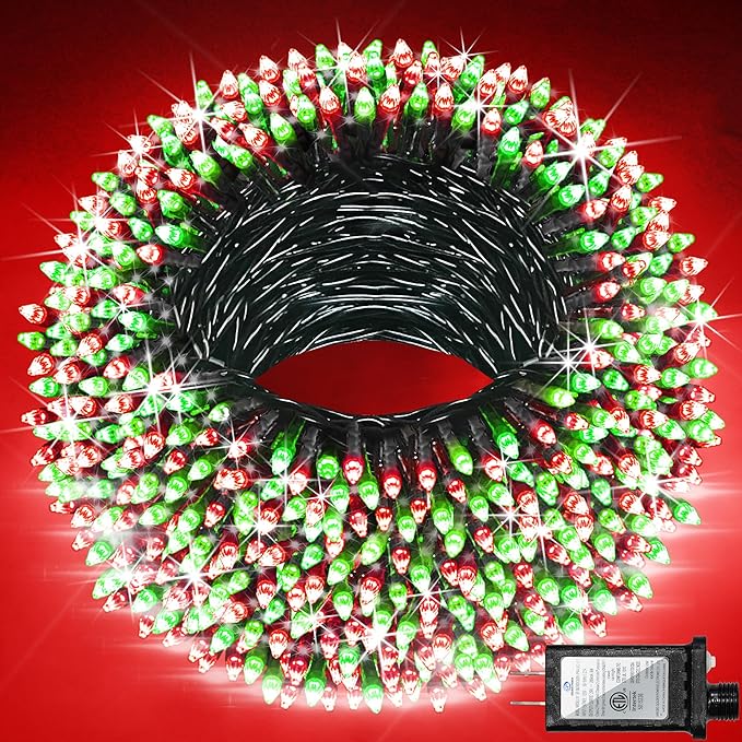 1500 LED Christmas Lights Outdoor with 12 Modes, 470FT Green Wire Christmas String Fairy Lights with Timer & Dimmable, Waterproof Twinkle Tree Lights for House Party Wedding Xmas Decor, Red & Green