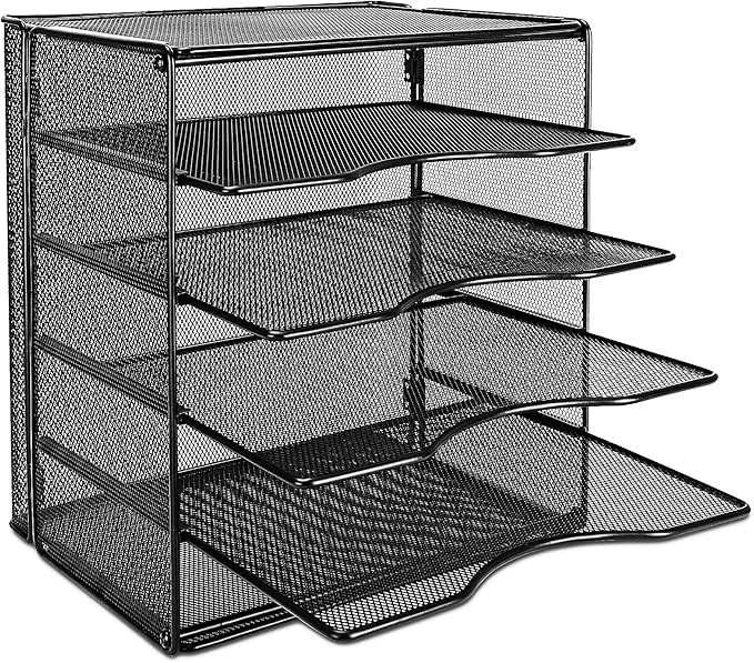 Amazon Basics 5 Slot Desk Rectangular Organizer Tray, Black, 13.6 x 9.5 x 12.8 inch