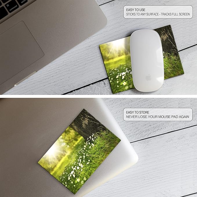 Adhesive Mouse Pad - Peel and Sticks to Any Surface - Travel Mouse Pad, Sticky for Any Surface - Excellent Tracking - Sunny Meadow