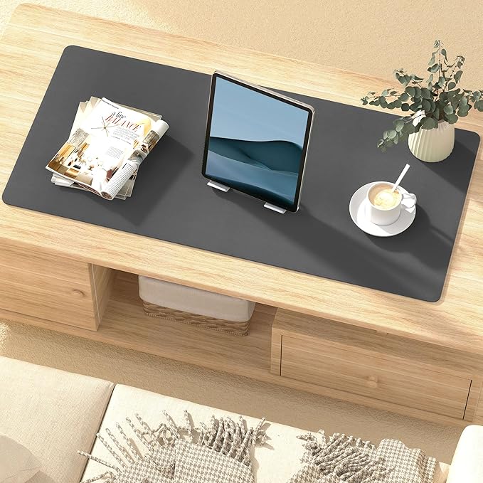 Roslim Leather Desk Pad Protector,Mouse Pad,Non-Slip Computer Mat for Desk,PU Leather Office Desk Mat for Home & Office,Waterproof Laptop Desk Blotter for Keyboard and Mouse,Deep Grey (17''X48'')