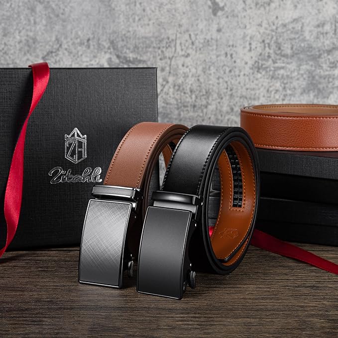 Zitahli Ratchet Belt for Men - 2 Packs Leather Mens belt For Gift Men Dress and Casual,Trim to Fit