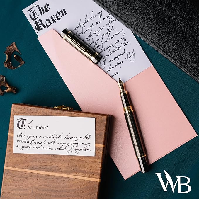 Wordsworth & Black Primori Fountain Pen Set [Gunmetal Gold]; Fine Nib, Gift Case, 24 Ink Cartridges, Refill Converter, Manual; Journaling, Calligraphy, Smooth Writing Pens; Left and Right Handed