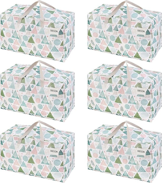 VENO 6 Pack Moving Bags and Large Christmas Decoration Storage Bins with lids. Alternative to Moving Boxes, Packing Supplies for College. Heavy Duty Totes (Pastel Forest, 6 Pack)
