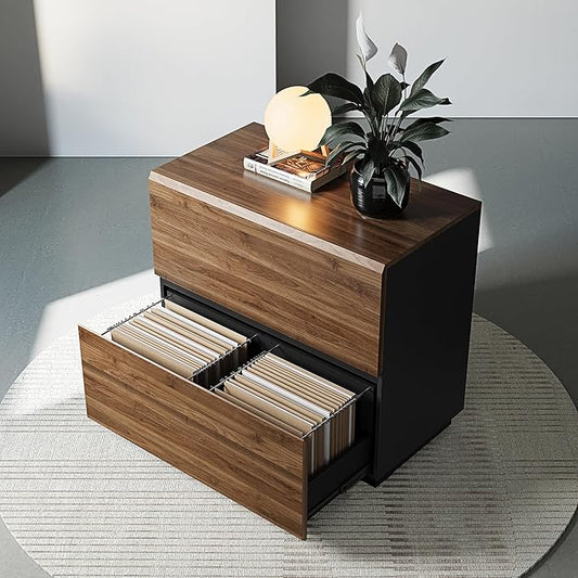 2 Drawer Lateral File Cabinet, 31w*28h Wood Filing Cabinet with Anti-tilt Mechanism, Home Office Storage Filing for Letter, A4 & Legal Size, Black Walnut